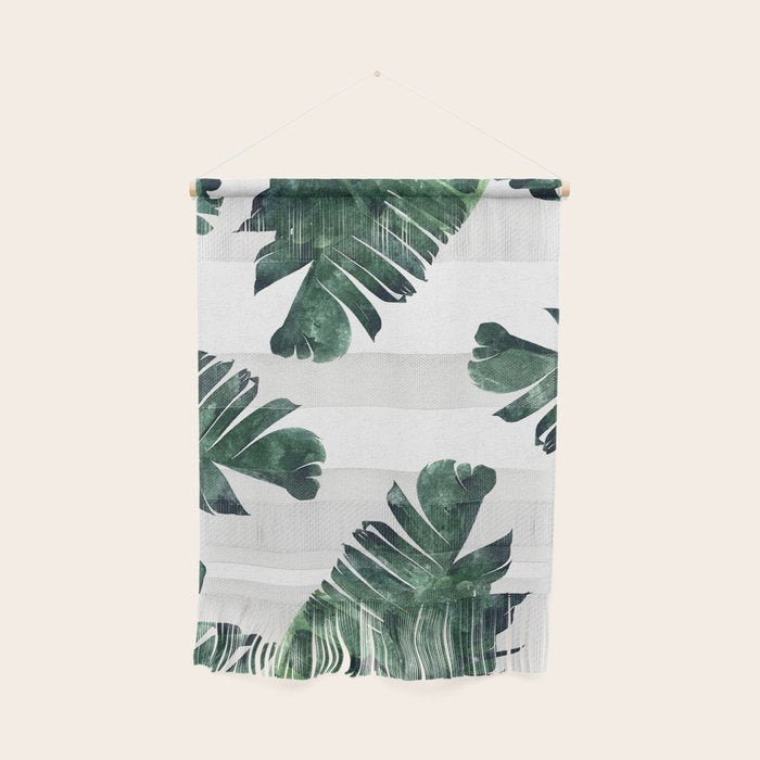 Banana Leaf Watercolor Painting, Tropical Nature Botanical Palm Illustration Bohemian Minimal Luxe Wall Hanging Gallery Image 1