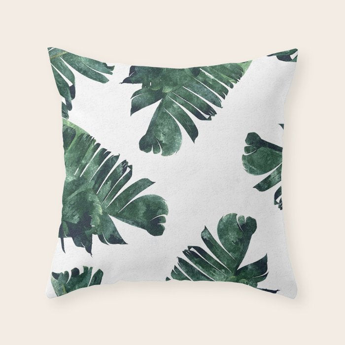 Banana Leaf Watercolor Painting, Tropical Nature Botanical Palm Illustration Bohemian Minimal Luxe Throw Pillow Gallery Image 6