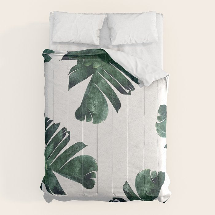 Banana Leaf Watercolor Painting, Tropical Nature Botanical Palm Illustration Bohemian Minimal Luxe Comforter Gallery Image 6