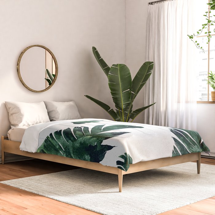 Banana Leaf Watercolor Painting, Tropical Nature Botanical Palm Illustration Bohemian Minimal Luxe Comforter Gallery Image 2