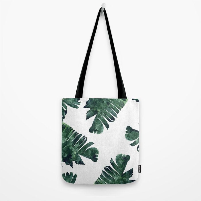 Banana Leaf Watercolor Painting, Tropical Nature Botanical Palm Illustration Bohemian Minimal Luxe Tote Bag Gallery Image 2