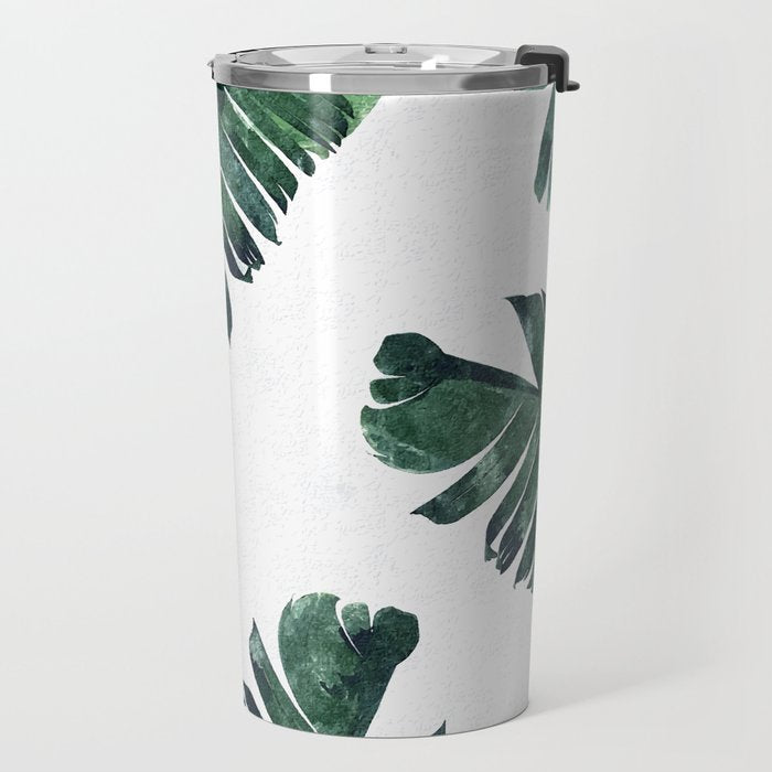 Banana Leaf Watercolor Painting, Tropical Nature Botanical Palm Illustration Bohemian Minimal Luxe Travel Mug Gallery Image 2
