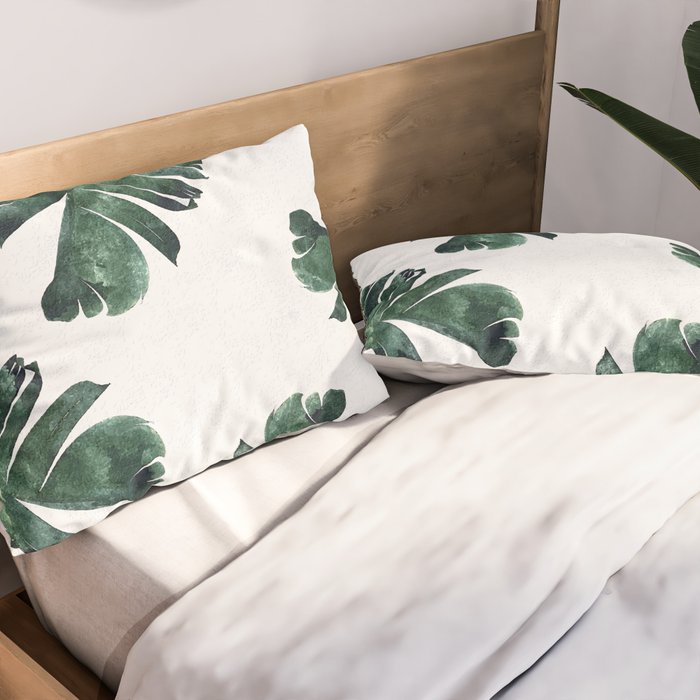 Banana Leaf Watercolor Painting, Tropical Nature Botanical Palm Illustration Bohemian Minimal Luxe Pillow Sham Gallery Image 2