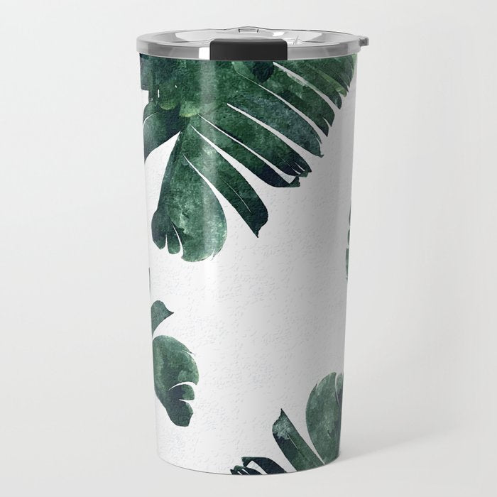 Banana Leaf Watercolor Painting, Tropical Nature Botanical Palm Illustration Bohemian Minimal Luxe Travel Mug Gallery Image 1