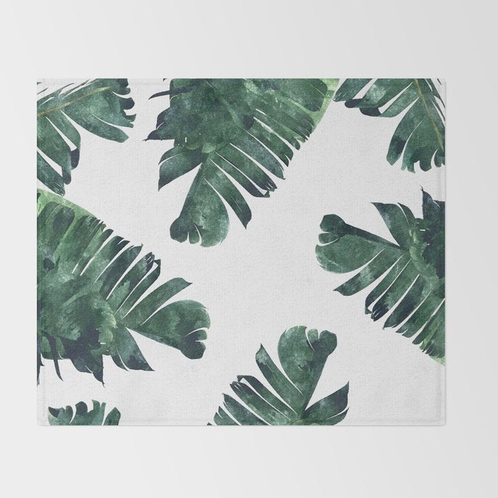 Banana Leaf Watercolor Painting, Tropical Nature Botanical Palm Illustration Bohemian Minimal Luxe Throw Blanket Gallery Image 2