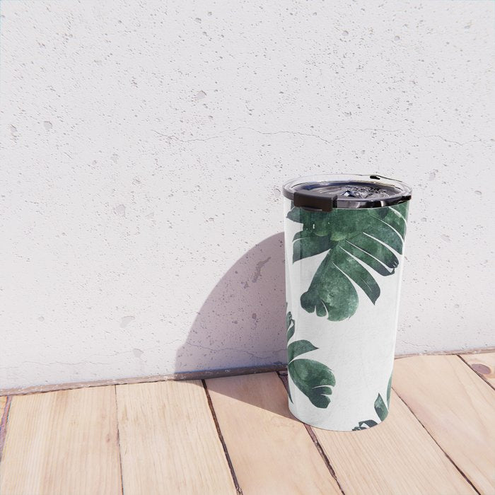 Banana Leaf Watercolor Painting, Tropical Nature Botanical Palm Illustration Bohemian Minimal Luxe Travel Mug Gallery Image 4