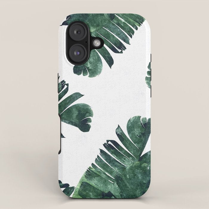 Banana Leaf Watercolor Painting, Tropical Nature Botanical Palm Illustration Bohemian Minimal Luxe iPhone Case Gallery Image 1