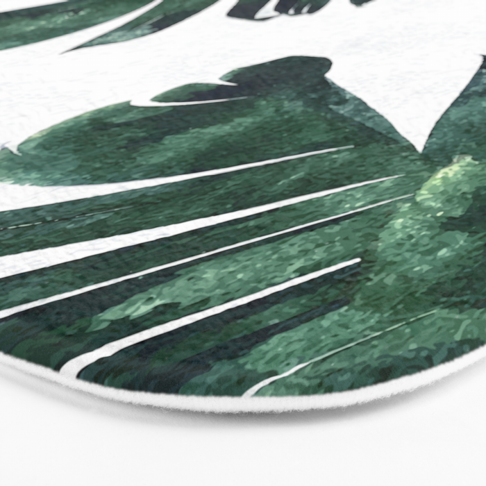 Banana Leaf Watercolor Painting, Tropical Nature Botanical Palm Illustration Bohemian Minimal Luxe Bath Mat Gallery Image 3