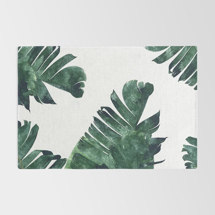 Banana Leaf Watercolor Painting, Tropical Nature Botanical Palm Illustration Bohemian Minimal Luxe Rug Gallery Image 2