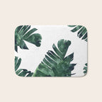 Banana Leaf Watercolor Painting, Tropical Nature Botanical Palm Illustration Bohemian Minimal Luxe Bath Mat Gallery Image 1