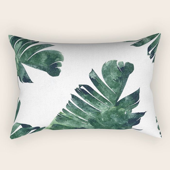 Banana Leaf Watercolor Painting, Tropical Nature Botanical Palm Illustration Bohemian Minimal Luxe Rectangular Pillow Gallery Image 2