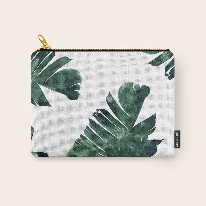 Banana Leaf Watercolor Painting, Tropical Nature Botanical Palm Illustration Bohemian Minimal Luxe Carry All Pouch Gallery Image 1