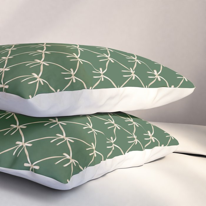 Bows & Ribbons Pattern XXV Dark Forest Green Pillow Sham Gallery Image 3