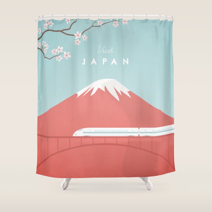 Vintage Japan Travel Poster Shower Curtain Gallery Image 1