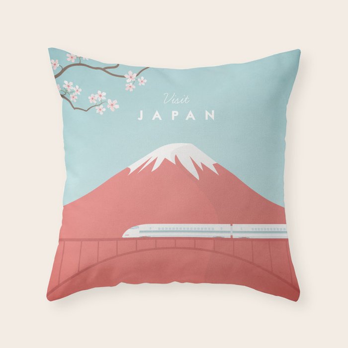 Vintage Japan Travel Poster Throw Pillow Gallery Image 1