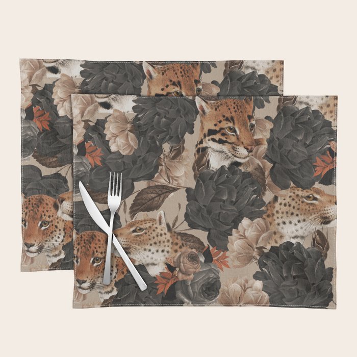 LEOPARD AND FLORAL NIGHT PATTERN Placemat Gallery Image 1