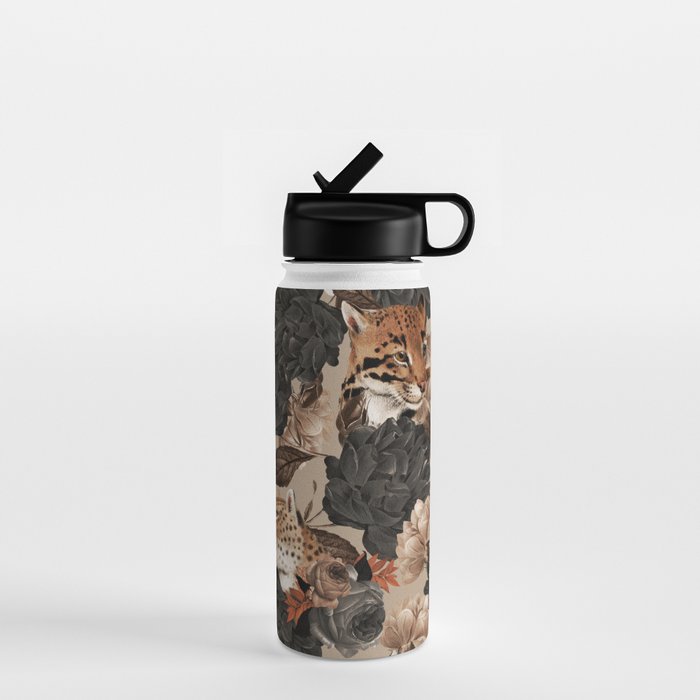 LEOPARD AND FLORAL NIGHT PATTERN Water Bottle Gallery Image 1