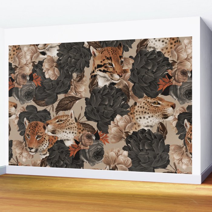 LEOPARD AND FLORAL NIGHT PATTERN Wall Mural Gallery Image 2