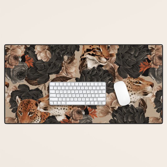 LEOPARD AND FLORAL NIGHT PATTERN Desk Mat Gallery Image 1