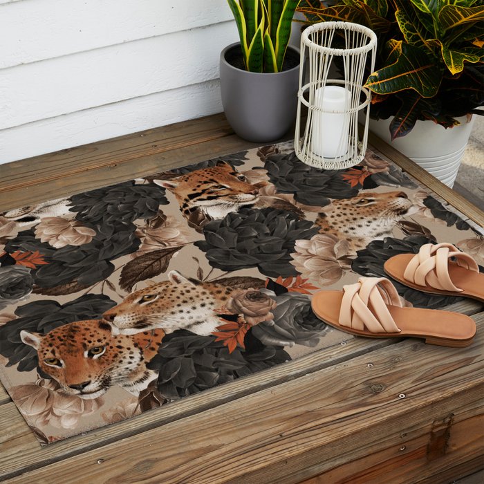 LEOPARD AND FLORAL NIGHT PATTERN Outdoor Rug Gallery Image 2