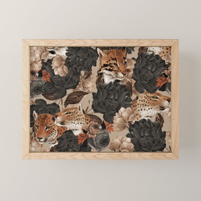 LEOPARD AND FLORAL NIGHT PATTERN Mini Art Print Gallery Image 1