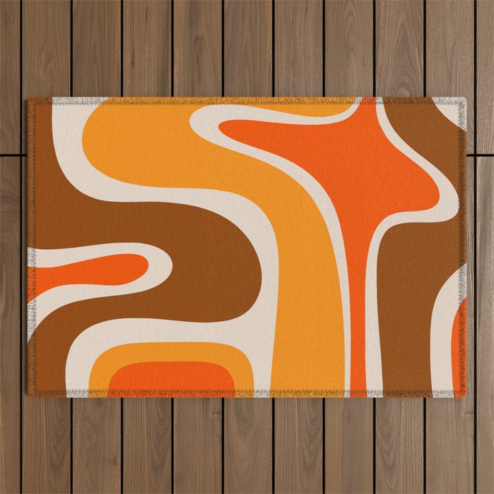 Copacetic Retro Abstract Pattern in 70s Brown Orange Beige Outdoor Rug Gallery Image 1