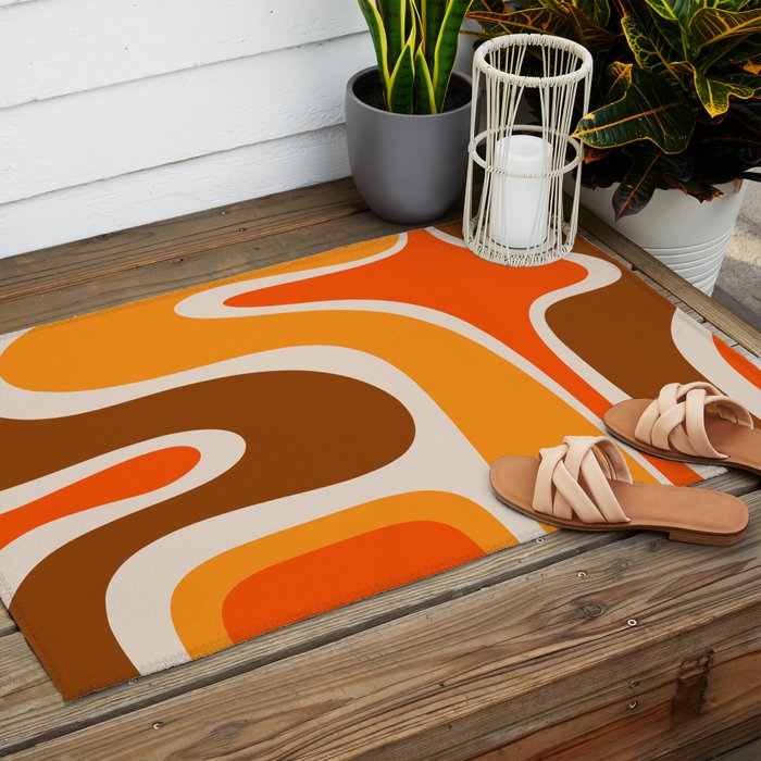Copacetic Retro Abstract Pattern in 70s Brown Orange Beige Outdoor Rug Gallery Image 2