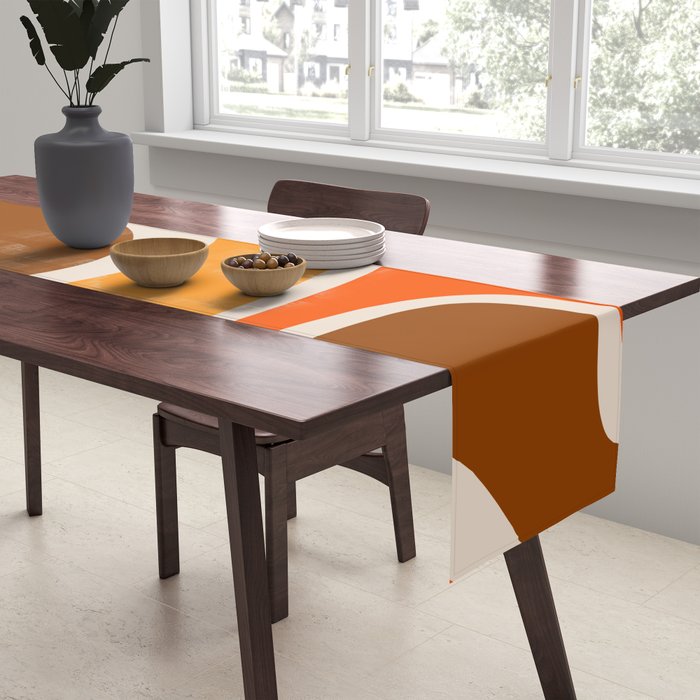 Copacetic Retro Abstract Pattern in 70s Brown Orange Beige Table Runner Gallery Image 2