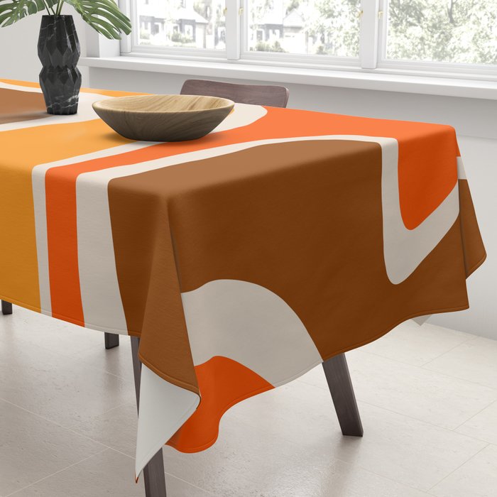 Copacetic Retro Abstract Pattern in 70s Brown Orange Beige Tablecloth Gallery Image 3