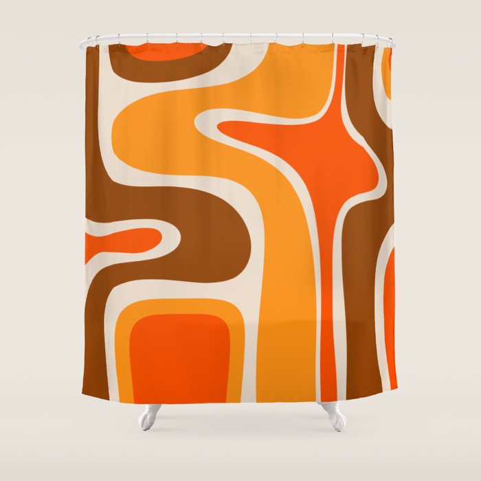 Copacetic Retro Abstract Pattern in 70s Brown Orange Beige Shower Curtain Gallery Image 1