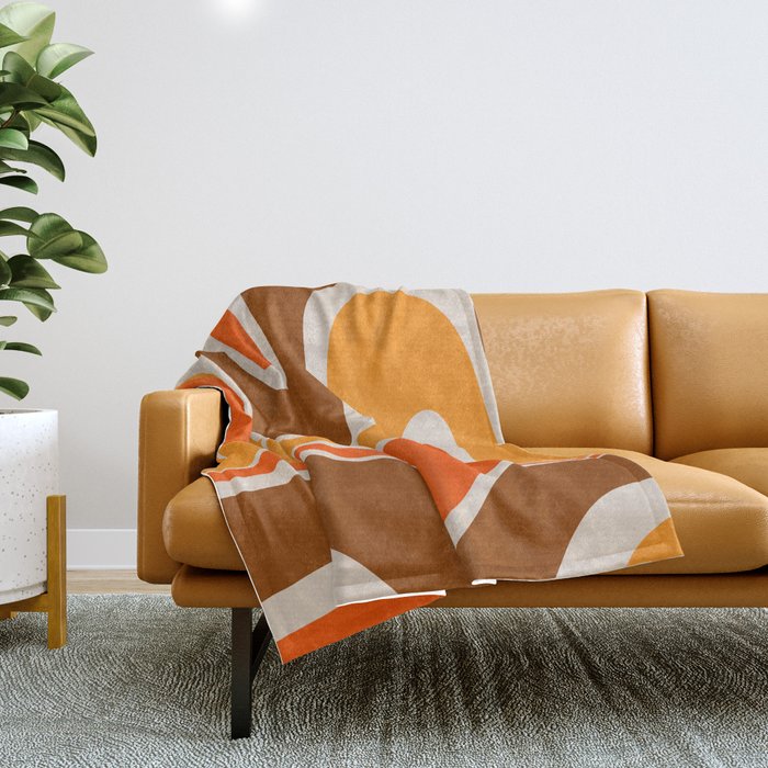 Copacetic Retro Abstract Pattern in 70s Brown Orange Beige Throw Blanket Gallery Image 1
