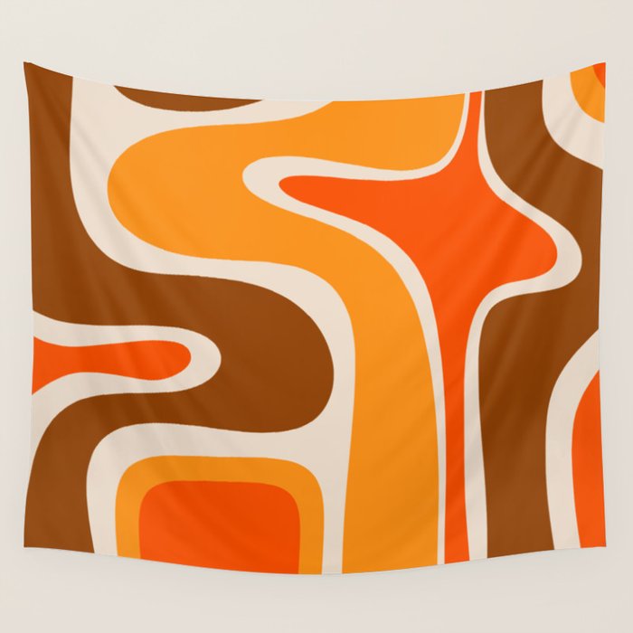 Copacetic Retro Abstract Pattern in 70s Brown Orange Beige Wall Tapestry Gallery Image 1