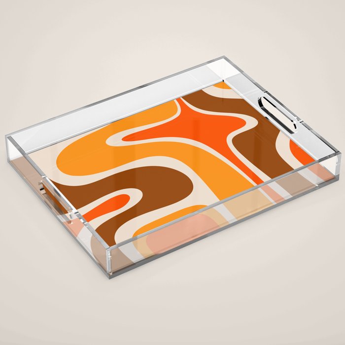 Copacetic Retro Abstract Pattern in 70s Brown Orange Beige Acrylic Tray Gallery Image 1