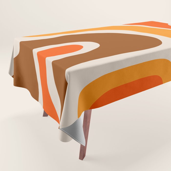 Copacetic Retro Abstract Pattern in 70s Brown Orange Beige Tablecloth Gallery Image 1