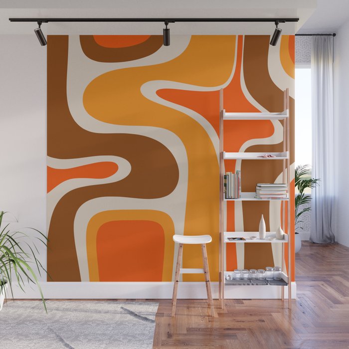 Copacetic Retro Abstract Pattern in 70s Brown Orange Beige Wall Mural Gallery Image 1
