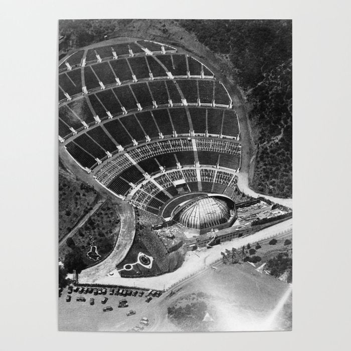 Hollywood Bowl aerial vintage, Los Angeles, California black and white photograph / photography Poster Gallery Image 4