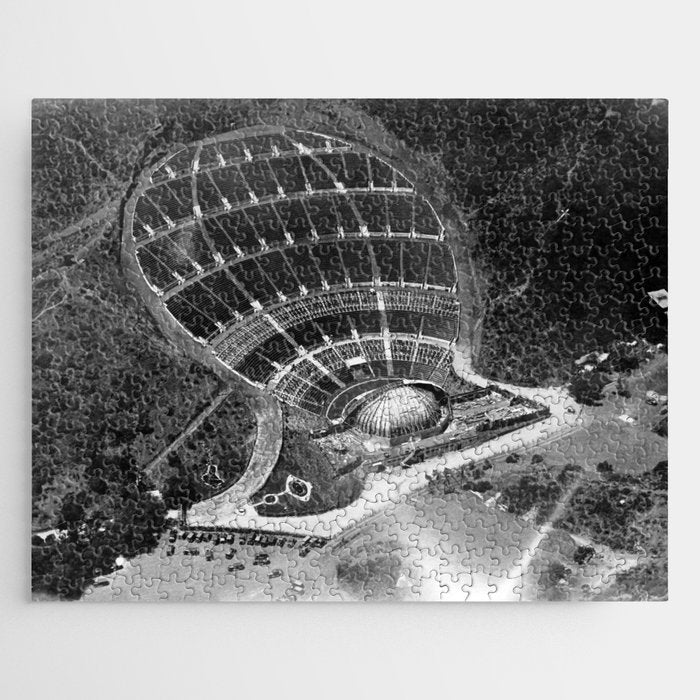 Hollywood Bowl aerial vintage, Los Angeles, California black and white photograph / photography Jigsaw Puzzle Gallery Image 1