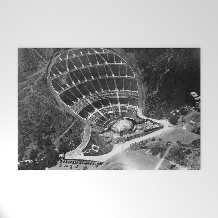 Hollywood Bowl aerial vintage, Los Angeles, California black and white photograph / photography Welcome Mat Gallery Image 1