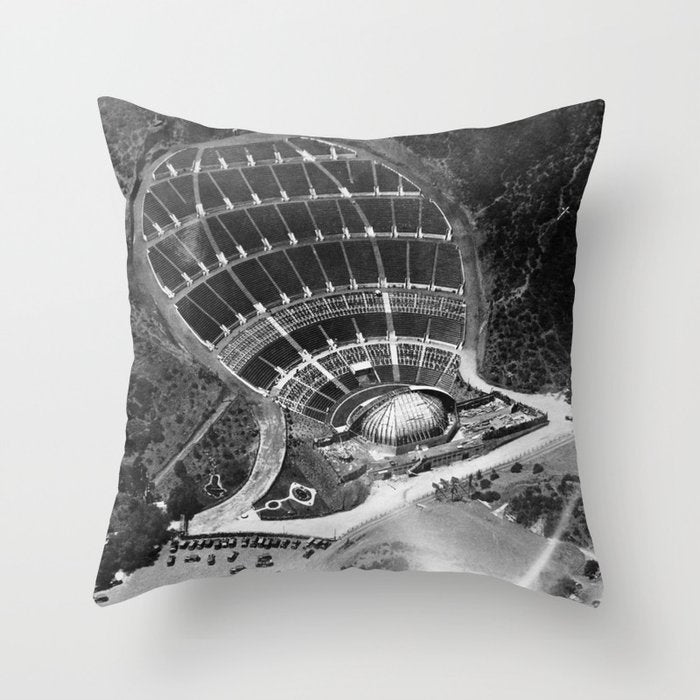 Hollywood Bowl aerial vintage, Los Angeles, California black and white photograph / photography Throw Pillow Gallery Image 1