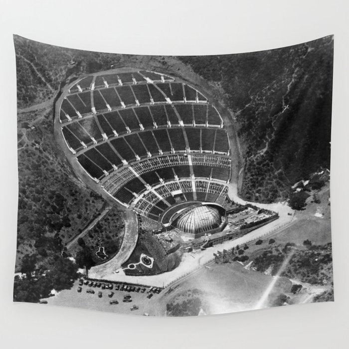 Hollywood Bowl aerial vintage, Los Angeles, California black and white photograph / photography Wall Tapestry Gallery Image 4