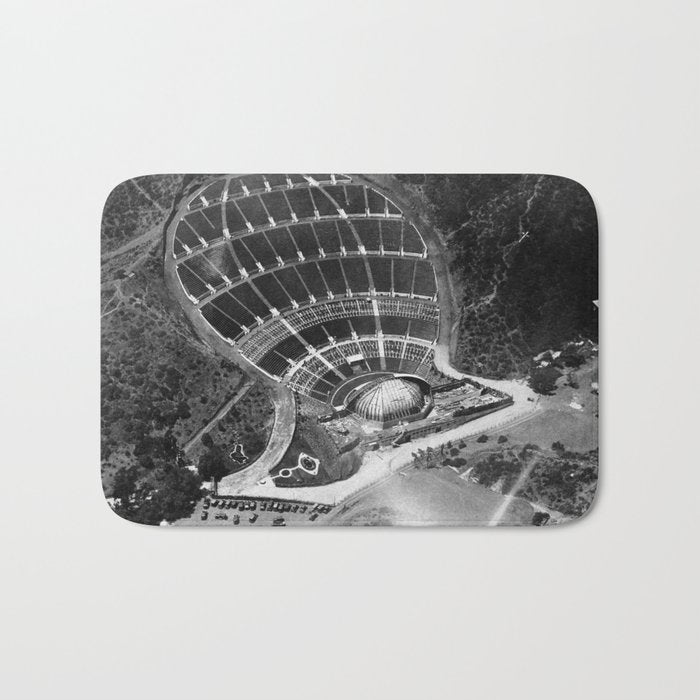 Hollywood Bowl aerial vintage, Los Angeles, California black and white photograph / photography Bath Mat Gallery Image 1