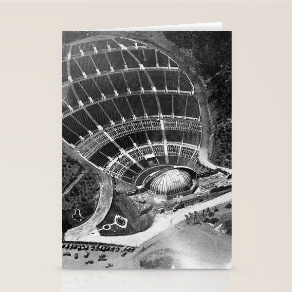 Hollywood Bowl aerial vintage, Los Angeles, California black and white photograph / photography Stationery Card Gallery Image 2
