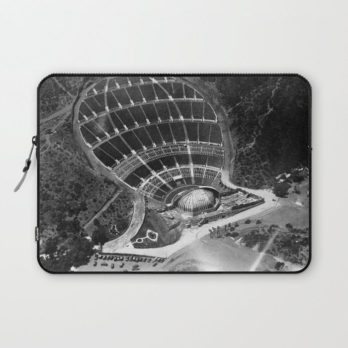 Hollywood Bowl aerial vintage, Los Angeles, California black and white photograph / photography Laptop Sleeve Gallery Image 1