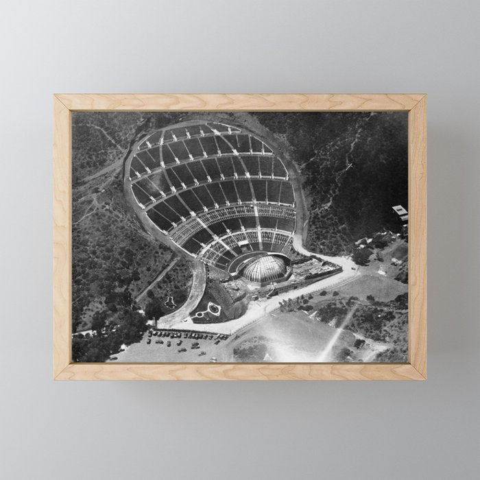 Hollywood Bowl aerial vintage, Los Angeles, California black and white photograph / photography Mini Art Print Gallery Image 1