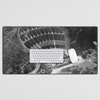 Hollywood Bowl aerial vintage, Los Angeles, California black and white photograph / photography Desk Mat Gallery Image 1