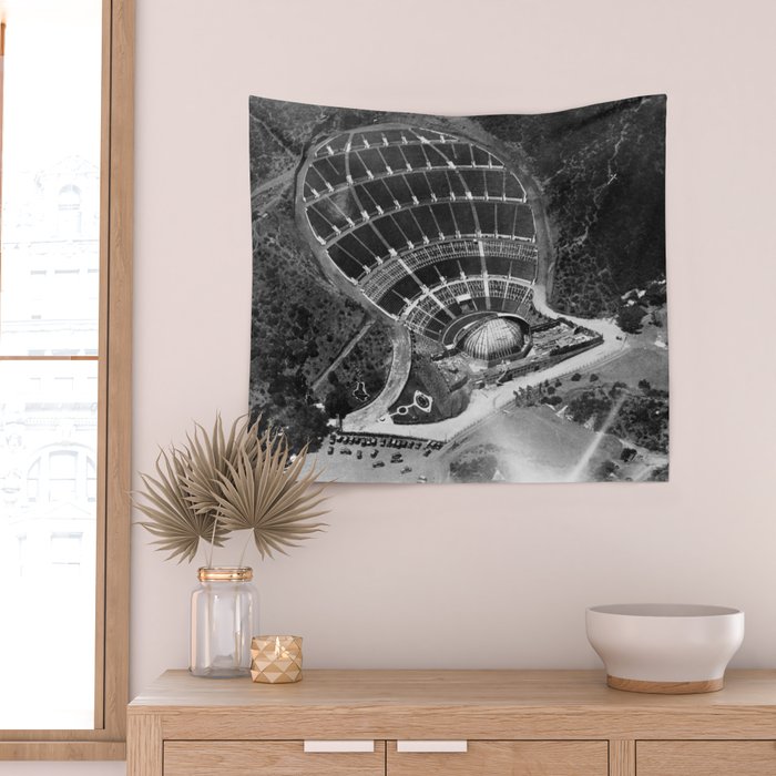 Hollywood Bowl aerial vintage, Los Angeles, California black and white photograph / photography Wall Tapestry Gallery Image 2