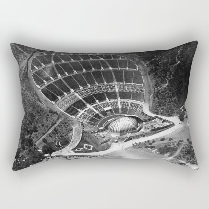 Hollywood Bowl aerial vintage, Los Angeles, California black and white photograph / photography Rectangular Pillow Gallery Image 2