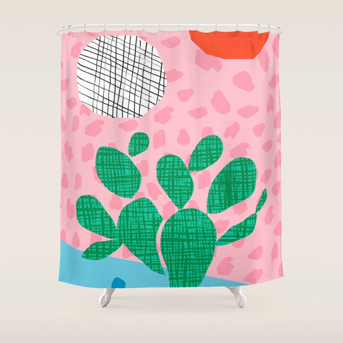 Lampin' - memphis throwback style retro neon cactus desert palm springs california southwest hipster Shower Curtain Gallery Image 1