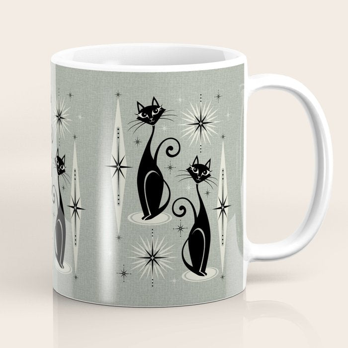 Mid Century Meow Retro Atomic Cats - Gray Coffee Mug Gallery Image 1