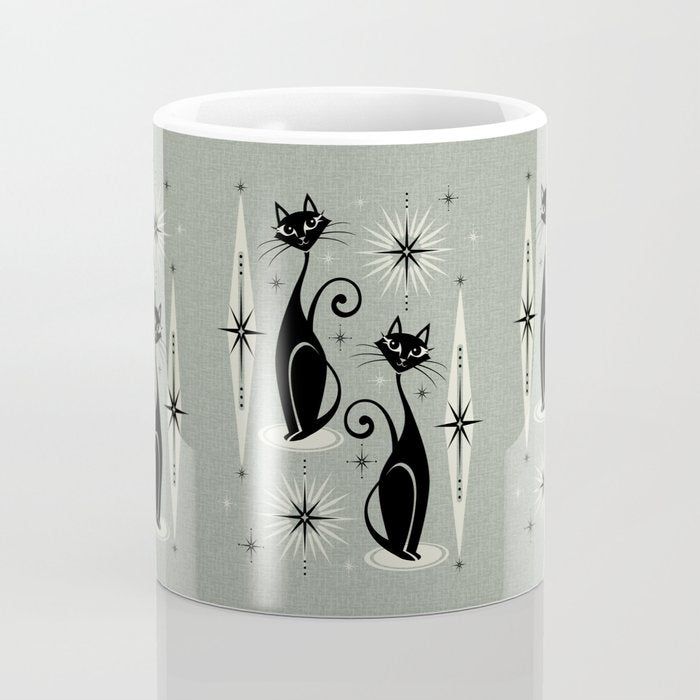 Mid Century Meow Retro Atomic Cats - Gray Coffee Mug Gallery Image 4